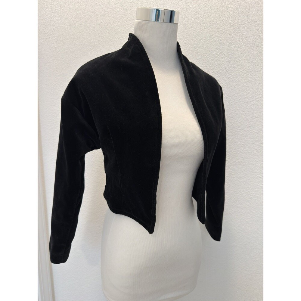 VTG Shauna Stein French Black Velvet Bolero Jacket Shrug Cropped Womens XS 90s